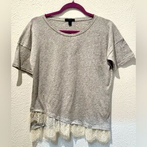 J. Crew gray tissue weight tee with lace embellishment